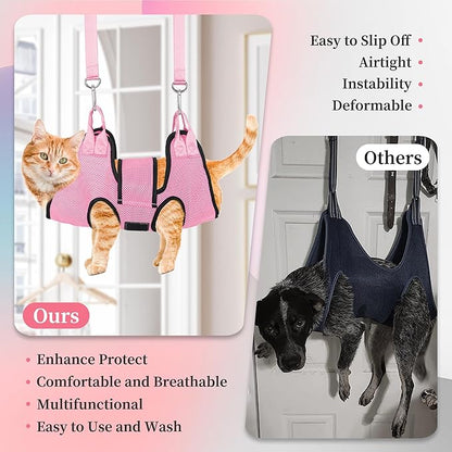 PatiencET Dog Grooming Hammock, Pet Grooming Hammock for Cats & Dogs with Security Strap, Dog Sling for Nail Trimming with Nail Clippers/Trimmer, Nail File, Pet Comb(Pink XS)