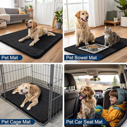 Smiry Dog Door Mat for Muddy Paws 44x32, Absorbs Moisture and Dirt Doormat, Non-Slip Washable Quick Dry Chenille Front Door Mat Indoor Entrance, Entryway Carpet for Inside Floor, Black