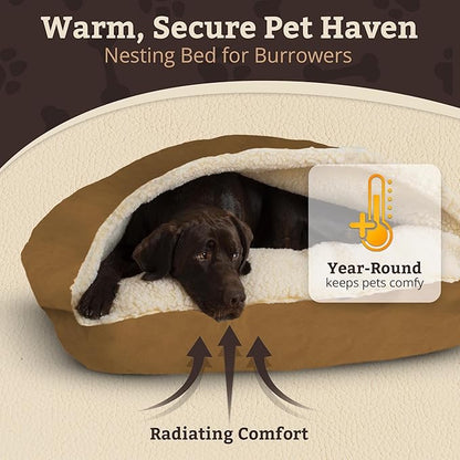 Snoozer Pet Products Luxury Rectangle Cozy Cave Dog Bed with Microsuede, Medium, Camel