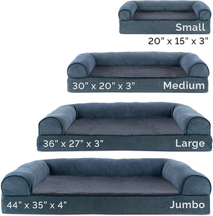 Furhaven Cooling Gel Dog Bed for Large/Medium Dogs w/ Removable Bolsters & Washable Cover, For Dogs Up to 55 lbs - Sherpa & Chenille Sofa - Orion Blue, Large