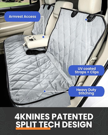 4Knines Dog Seat Cover for Back Seat, Heavy Duty Waterproof Rear Seat Protector for Small Trucks, SUVs, & Cars, Fits 60/40 Split Bench with Middle Seat Belt, Non-Slip Dog Backseat Cover (Regular, Tan)