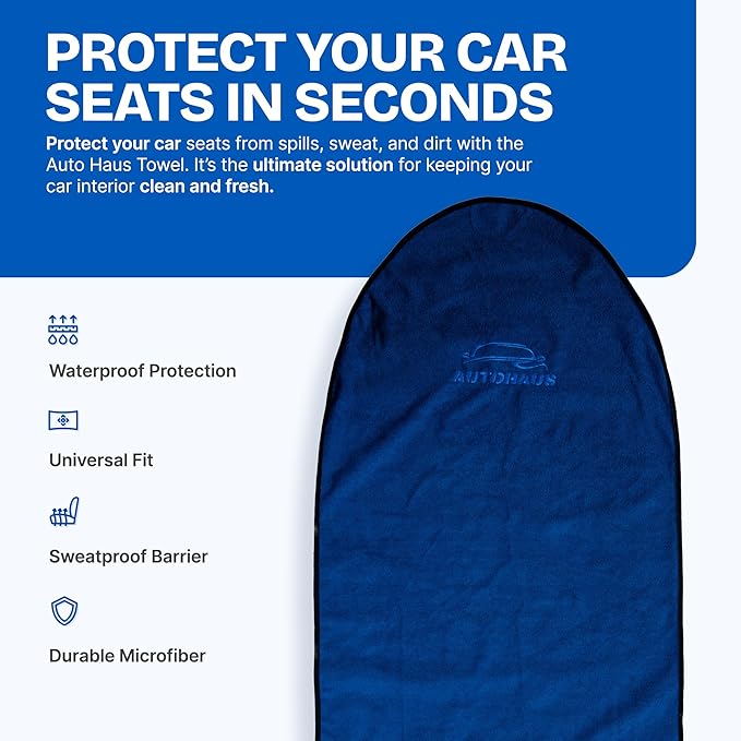 Waterproof Car Seat Towel Cover, Towel that Goes Over Car Seat for Sweat Protection, Quick-Dry Microfiber, Non-Slip Backing, Machine Washable, Fits Cars SUVs Trucks