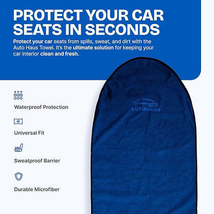 Waterproof Car Seat Towel Cover, Towel that Goes Over Car Seat for Sweat Protection, Quick-Dry Microfiber, Non-Slip Backing, Machine Washable, Fits Cars SUVs Trucks