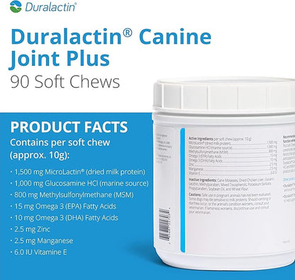 PRN Pharmacal Duralactin Canine Joint Plus Soft Chews - Joint Health Supplement for Dogs & Puppies - Pet Mobility Support - 90 Soft Chews