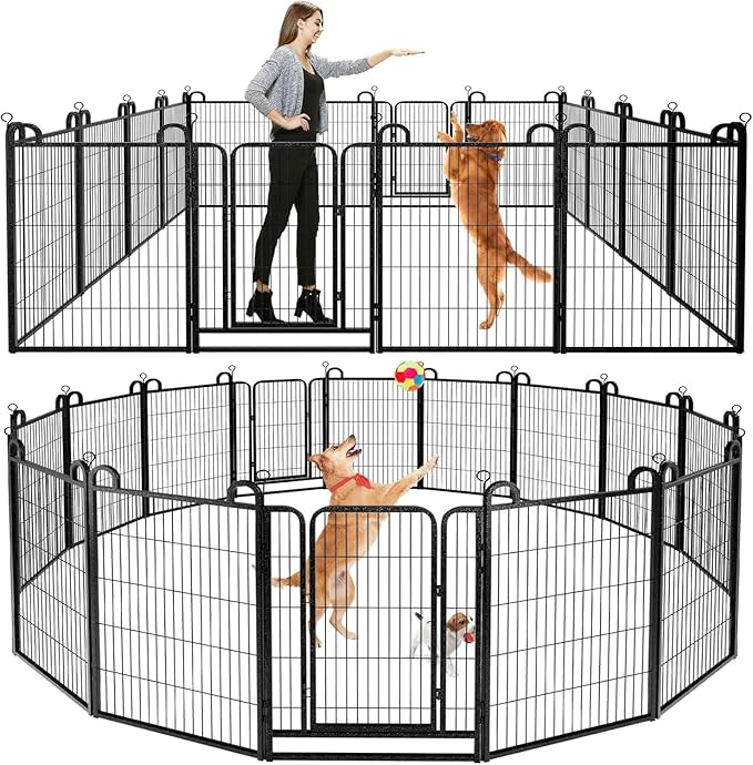 Dog Playpen Outdoor 16 Piece Panels Heavy Duty Dog Fence 40" Height Anti-Rust with Doors Portable for RV Camping Yard, Total 36FT, 102 Sq.ft, Snowy Black