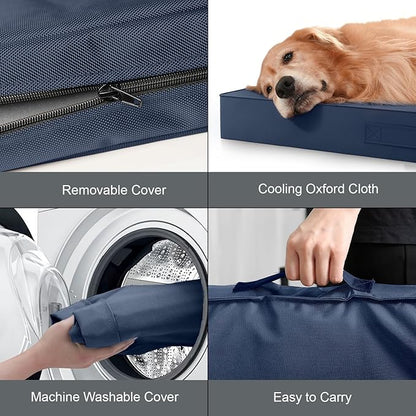 Outdoor XXL Dog Bed Waterproof, Dog Bed for Extra Large Dogs, Orthopedic Egg Crate Foam Pet Bed with Washable Removable Oxford Cooling Cover, 47x29 Inch, Navy