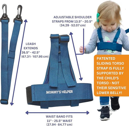 Toddler Leash & Harness for Child Safety - Keep Kids & Babies Close - Padded Shoulder Straps for Children's Comfort - Fits Toddlers w/ Chest Size 14-25.5 Inches - Kid Keeper by Mommy's Helper (Blue)