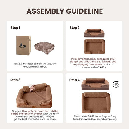 Orthopedic Dog Beds for Medium Size Dogs, Waterproof Egg-Crate Foam Pet Couch Bed with Soft Sides, Non-Slip Dog Sofa with Flannel Removable Washable Cover, 28" L Supportive Pet Sofa, Brown