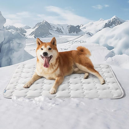 Bedsure Cooling Mat for Large Dogs, Q-Max>0.5 Thin Breathable Cold Crate Pad for Pet, Portable Washable Kennel Bed for Summer Active Dog with Chill Cool Soothing Fabric to Rapid Cooling, 35x23, Grey