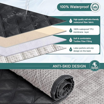 Ruaozz Waterproof Recliner Sofa Cover with Console Non-Slip Couch Covers for Reclining Couches Pet Cover for Double Recliner Sofa Cover with Elastic Straps for Kid Dogs Pets (Black, 3 Seater)