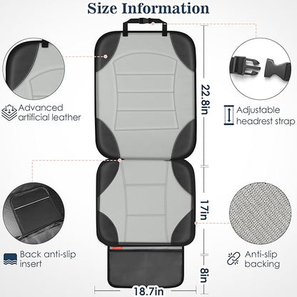 Sinvitron Car Seat Protector for Child Car Seat - Waterproof Non-Slip Leather Mat with 2 Mesh Pockets, Universal Seat Cover for Baby, Pets & Vehicles(2-Pack, Grey)