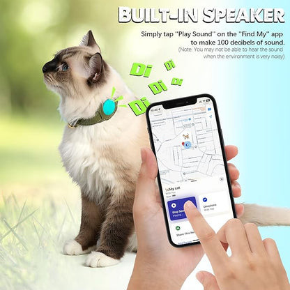 Cat Tracker, GPS Pet Tracker for Cats (Only iOS), Leather Cat Collar with Tracker, Works with Any Collar, No Monthly Fee, Compatible with Apple Find My App not for Android (Olive Green)