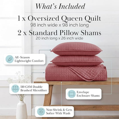 Southshore Fine Living, Inc. Queen/Full Size Quilt Bedding Set with 2 Pillow Shams, Soft Comfy Queen Coverlet/Full Size Bedspread, Machine Washable, Easy Care, Oversized for Total Coverage, Marsala