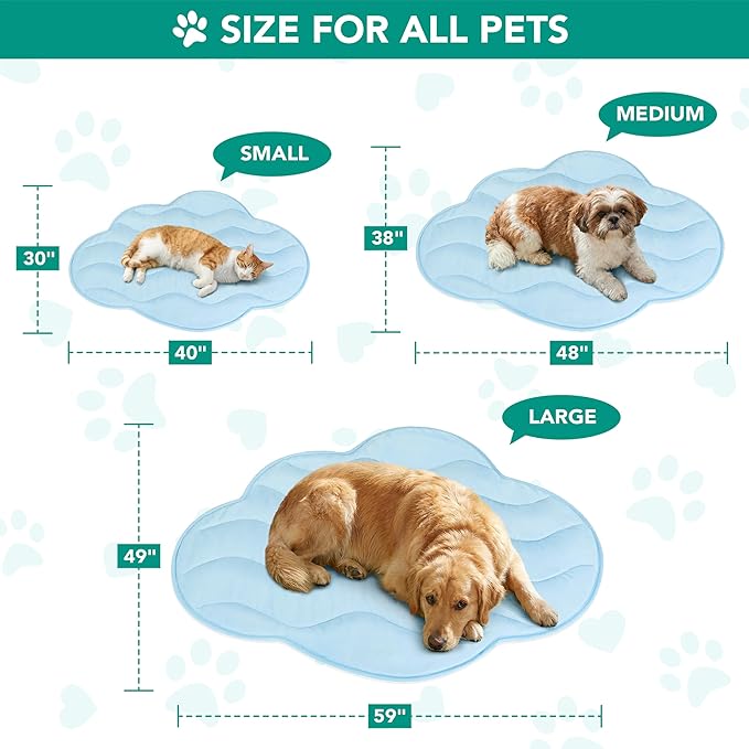 PetAmi Dog Cooling Mat, Cloud Shape, Reversible Cooling Nylon Blanket Soft Fleece Pet Pad for Dogs Cats, Summer All Season Use Q-Max>0.3, Medium 38x48 in, Light Blue
