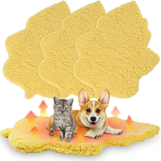 3 Pack Self Warming Pet Bed Leaf Shape Self Heating Cat Dog Mat Washable Thermal Sleeping Pad for Indoor Outdoor Hedgehog, Bunny, Sugar Glider, Rat, Chinchilla(Light Yellow,Large-19 x29)