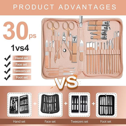 Manicure Set 30 in 1 Nail Clippers Set,Nail Manicure Kit for Women,RedFlow Toenail Clippers,Pedicure Kit,Pedicure Tools,Suitable for Travel Manicure Tools (Rose Gold)