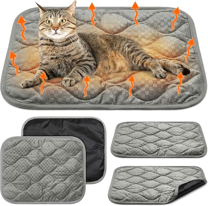 Tujoe 4 Pack Self Warming Cat Mat Self Heating Cat Pad Warm Thermal Pet Bed Washable Dog Crate Pad Body Heat Dog Bed Mat Blanket Non Slip Bottom for Outdoor Indoor Pets