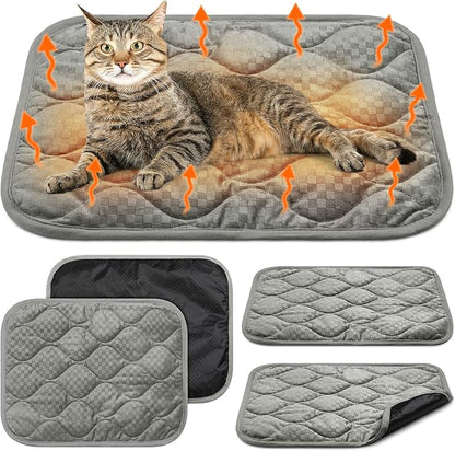 Tujoe 4 Pack Self Warming Cat Mat Self Heating Cat Pad Warm Thermal Pet Bed Washable Dog Crate Pad Body Heat Dog Bed Mat Blanket Non Slip Bottom for Outdoor Indoor Pets