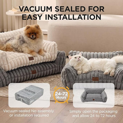 Joydeco Cat Couch for Pets, 24 inch Plush Pet Sofa, Cat Bed for Indoor Cats with Removable Washable Cover, Supportive Pet Sofa, Drak Grey