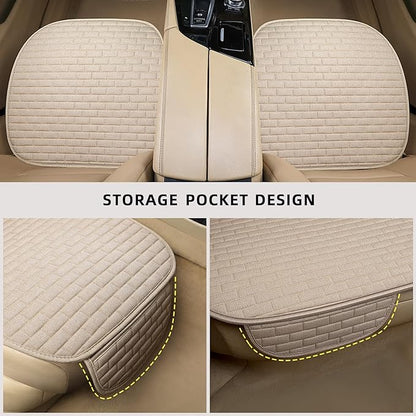 Car Seat Covers Front Seats,2 Pack Seat Covers for Cars Truck SUV,Front Seat Covers with Storage Pocket,Bottom Auto Seat Cushion Pad Mat for Most Vehicles-Beige,Front 2 Pcs