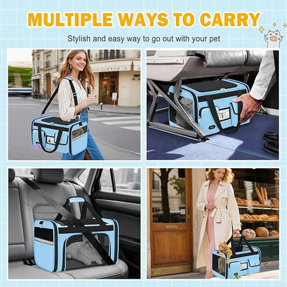 HUANLANG Cat Carrier Airline Approved,Soft-Sided Dog Carriers for Small Dogs Medium Cats,Pet Travel Carrier Up to 20 Lbs,Collapsible Cat Bag