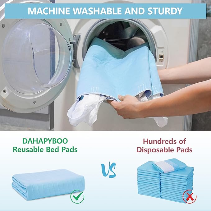 DAHAPYBOO Improvia Positioning Bed Pad 34"x36" with 4 Reinforced Handles,Washable Underpads 4 Pack Incontinence,Heavy Absorbency Reusable for Elderly, Kids Adults, Waterproof Quick Drying for Bed