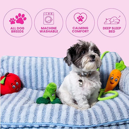 Glow Pups Dog Bed Cozy Sofa, Striped Pattern Cat Bed with Soft Faux Lambswool Cushion, Machine Washable Cotton Blend, Three-Sided Design, Black/White, XX-Large 47.24" L x 27.55" W x 15.75" Th