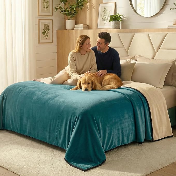 Paw Buddies Premium Waterproof Blanket 80"x90" Velvet-Feel Reversible Throw – Leakproof, Machine Washable Bed & Sofa King Size Protector for Couples, Pets & Travel + Bonus Small Blanket