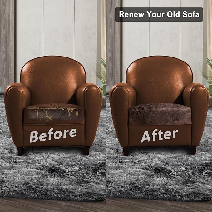 ANARACHON Leather Look Couch Cushion Covers Sofa Seat Slipcovers Sets Couches Furniture Protector for Sectional Armchair Loveseat Pets Kids Stretch Spandex Fabric (1 Cushion Armchair, Brown)