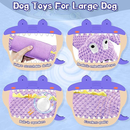 WOWBALA Interactive Tug of War Dog Toys for Small to Large Breeds-Squeaky Plush Puppy Toys with Crinkle Paper, Stuffed Chew Dog Toys to Keep Them Busy, Training Reward Gift (Purple)
