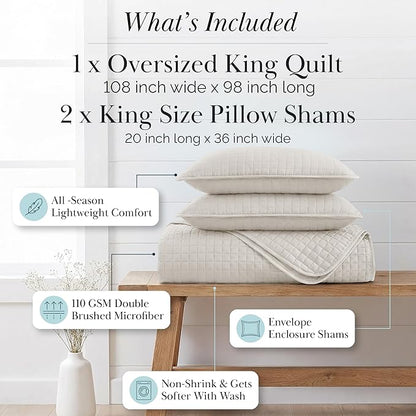 Southshore Fine Living, Inc. King Quilt Bedding Set, Quilted Comforter, Coverlet Bed Spread for California Kings, Luxury Bedding King Quilt Set, Lightweight Quilted Bedspread w/Shams, Natural Beige