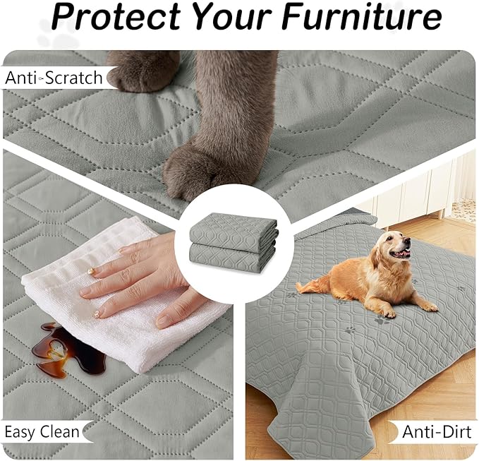 hyha Waterproof Dog Bed Blanket, Soft Pet Blankets, Waterproof Couch Cover for Dogs, Reversible Sofa Covers Washable for Furniture (52x82 Inch, Grey/Dark Grey)