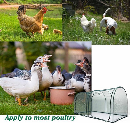 Portable Chicken Run Hen Coop,Walk-in Poultry House,Outdoor Gardening Net,Easy-up Small Animals Enclosure for Protecting Pet and Plant with Metal Frames and 10 Stakes in Backyard and Farm