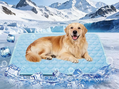 Cooling Mat for Dogs, Thick Breathable Dog Cooling Mat Q-MAX>0.45, Dog Cooling Bed Chill Cool Fiber & Non-Slip Bottom Cold Crate Pad Kennel Bed for Dog Puppy and Cat, Non-Toxic, Foldable & Washable