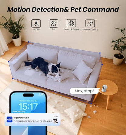 Veise 2K Indoor Security Camera 2.4GHz, 360° Pan/Tilt Pet Camera with Motion Tracking, Baby Monitor, 2-Way Audio, Night Vision, Cloud/SD Storage, Compatible with Voice Assistant, White, 2Pack