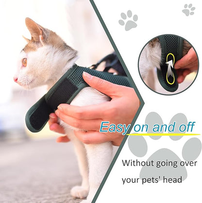 Kitty Harness and Leash for Walking Escape Proof Breathable Mesh Fabric, Solid Green, X-Small, Adjustable Cat Walking Jackets, Padded Stylish Cat Vest