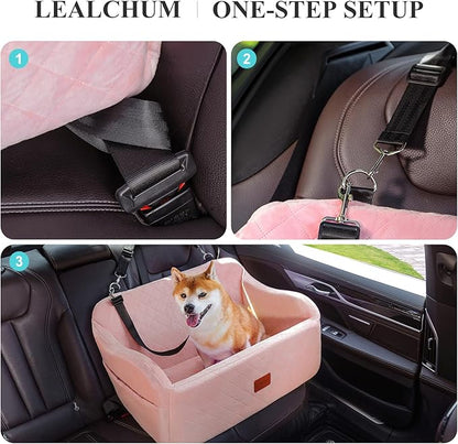 Lealchum Dog Car Seat for Medium/Large Dogs,2 Clip-On Safety Leashs for 2 Small Dogs,Removable and Washable Comfy Pet Car Seat,Easy to Install and Clean (Pink, Large)