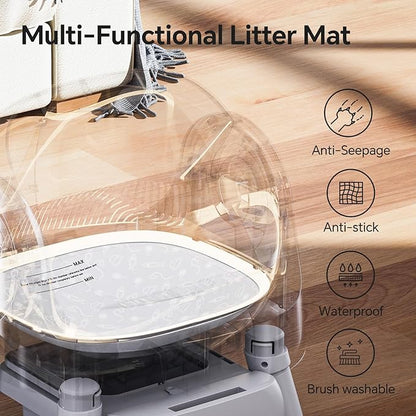 Mimfam Automatic Self Cleaning Litter Box, with 4 Pairs Infrared Senor, Open-Top Design for Multi-Cat Homes, Comes with Liner Bags and Cat Litter Mat, Grey