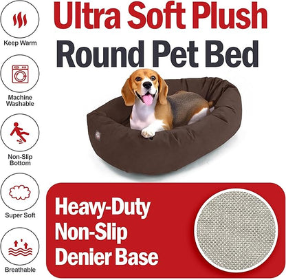 Majestic Pet 32 Inch Suede Calming Dog Bed Washable – Cozy Soft Round Dog Bed w/Spine Support for Dogs to Rest Head - Fluffy Donut Dog Bed 32x23x7 (Inch) - Round Pet Bed Medium – Chocolate (2025)