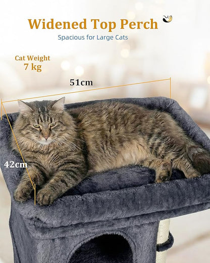 Aechonow Cat Tree for Large Cat, 19 * 16.5In Large Cat Perch, Adult Cat Tower for Indoor Cats with 24In Long Scratching Post, 2 Cozy Cat Condo House for Adult & Fat Cats, Dark Gray
