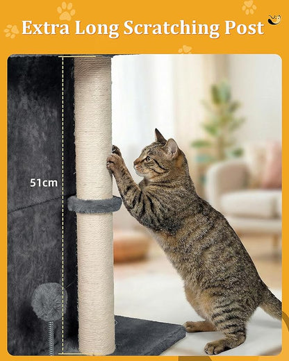 Aechonow Cat Tree for Large Cat, 19 * 16.5In Large Cat Perch, Adult Cat Tower for Indoor Cats with 24In Long Scratching Post, 2 Cozy Cat Condo House for Adult & Fat Cats, Dark Gray