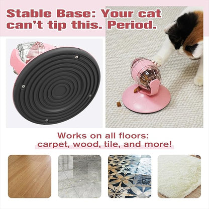Cat Slow Feeder Toy, Adjustable Difficulty Puzzle Toy with Rotating Lid - Interactive Mental Stimulation Food Dispenser for Indoor Cats, Slows Down Eating for Dry Food & Treats (Pink)