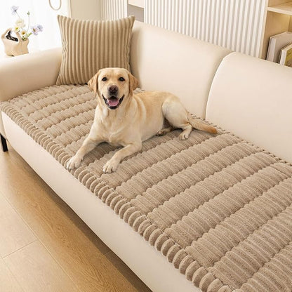 Smiry Couch Cover for Dogs Washable, Non Slip Fuzzy Pet Couch Covers for 3 Cushion Sofa Pet Friendly, Thick Soft Sofa Slipcovers Cushion Protector (Khaki, 27.6" x 27.6")