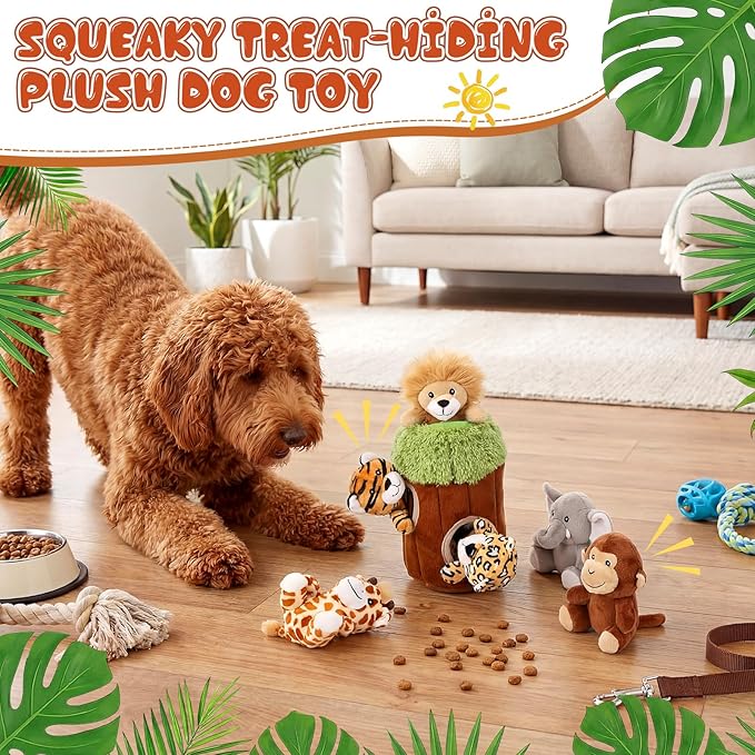 Skylety 7 Pieces Hide and Seek Dog Toys Activity Puppy Chew Squeaky Toys Plush Stuffing Burrow Woodland Stuffing with Squeakers for Small Medium Pets Dogs Puppy Gift(Lovely,Small)