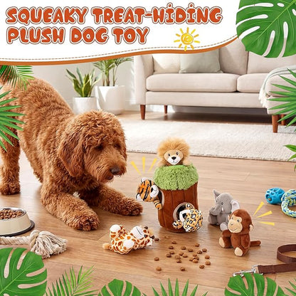 Skylety 7 Pieces Hide and Seek Dog Toys Activity Puppy Chew Squeaky Toys Plush Stuffing Burrow Woodland Stuffing with Squeakers for Small Medium Pets Dogs Puppy Gift(Lovely,Small)