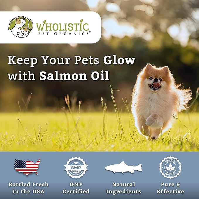 Wholistic Pet Organics Wild Alaskan Salmon Oil for Dogs and Cats - Omega 3 Fish Oil for Dogs & Cats - Cat & Dog Skin and Coat Supplement, Heart and Joint Health - DHA, EPA Omega 3 6 9-500 Soft Gels