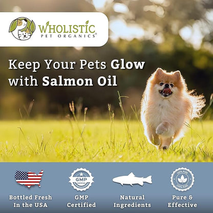 Wholistic Pet Organics Wild Alaskan Salmon Oil for Dogs and Cats - Omega 3 Fish Oil for Dogs & Cats - Cat & Dog Skin and Coat Supplement, Heart and Joint Health - DHA, EPA Omega 3 6 9-100 Soft Gels