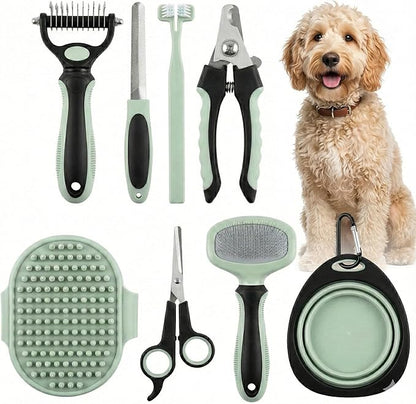 HamInWay 8-in-1 Pet Grooming Kit for Dogs & Cats – Includes Brushes, Combs, Nail Clippers & File – Professional Grooming Tools Set in Logo Bag – Safe, Gentle & Durable – Ideal for All Pet Sizes
