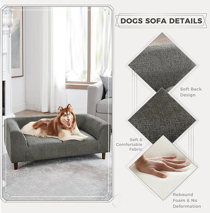 Dog Sofa Couch for Medium Dogs with Backrest and Armrest, Memory Foam Dog Sofa Bed, Modern Elevated Pet Couch Bed with Wooden Legs, Dark Grey