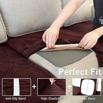 ANARACHON Leather Look Couch Cushion Covers Sofa Seat Slipcovers Sets Couches Furniture Protector for Sectional Armchair Loveseat Pets Kids Stretch Spandex Fabric (1 Cushion Armchair, Burgundy)